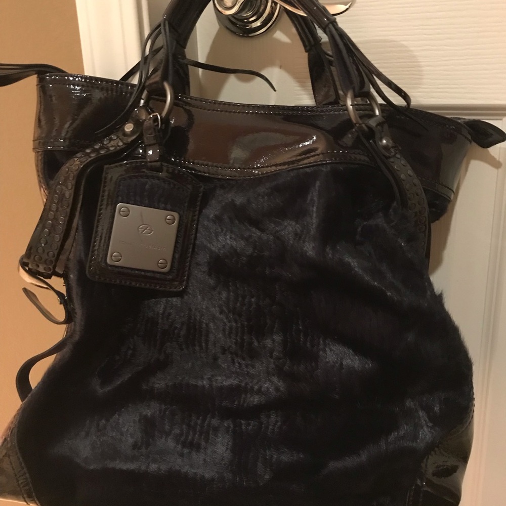 New Francesco Biasia purple patent pony tote